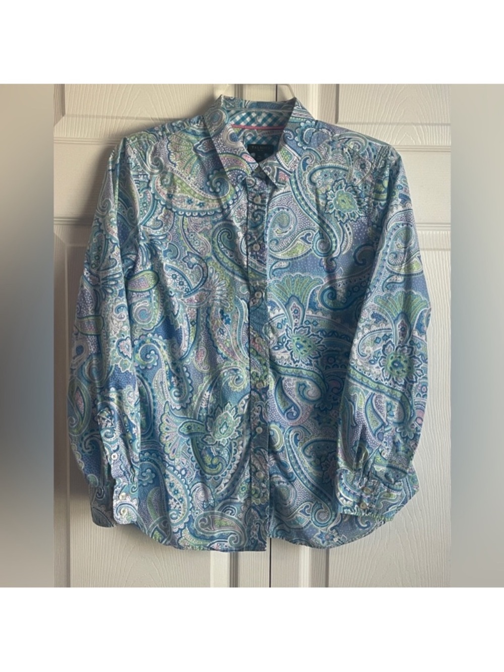 Talbots Blue Paisley Print Long Sleeve Button Up Shirt Size MP